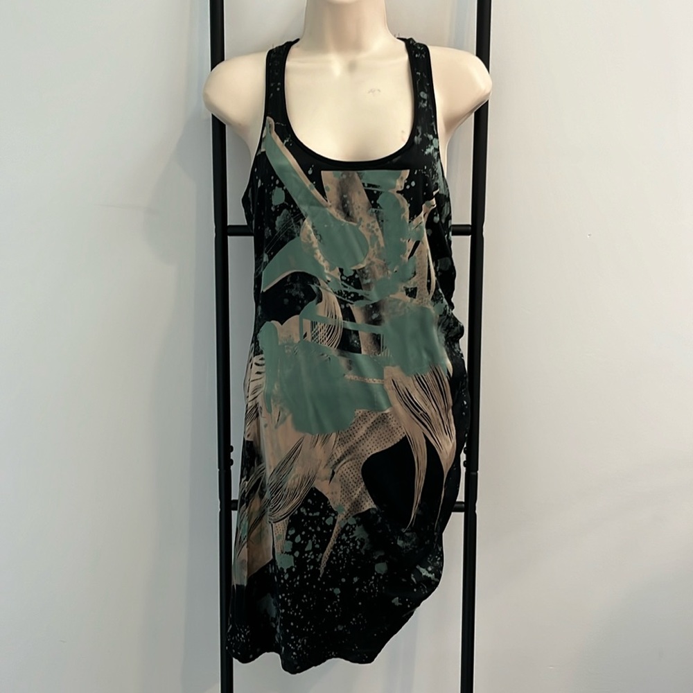 Diesel Silk Mini Dress Stretch Printed Tank Black Green Women Size XS